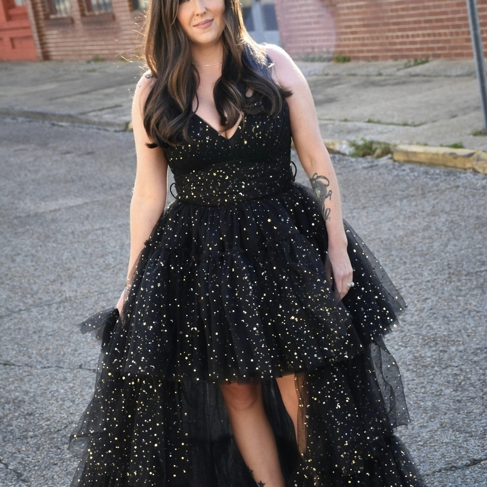 Elegant Black and Gold Evening Dress